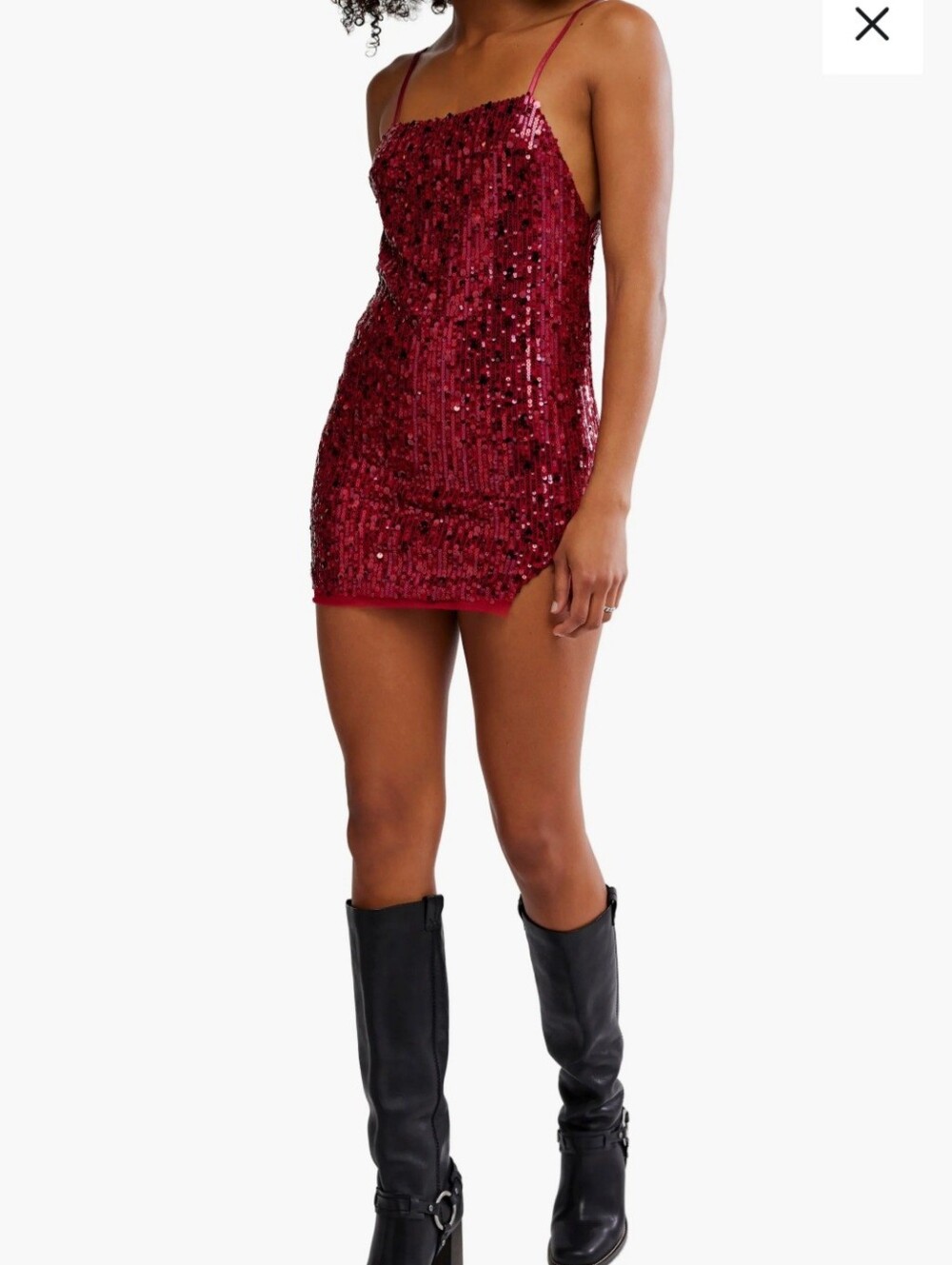 Free People Intimately Midnight Kiss Sequin Mini Slip Dress Cherry Combo XL NWT